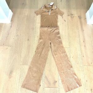 Tan Ribbed Women's Short and Pant Set